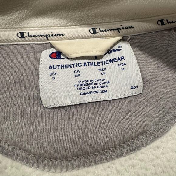 Champion Sweater Pullover Athleisure Minimalist Outdoor Cozy Fleece Ivory Small - Picture 3 of 10